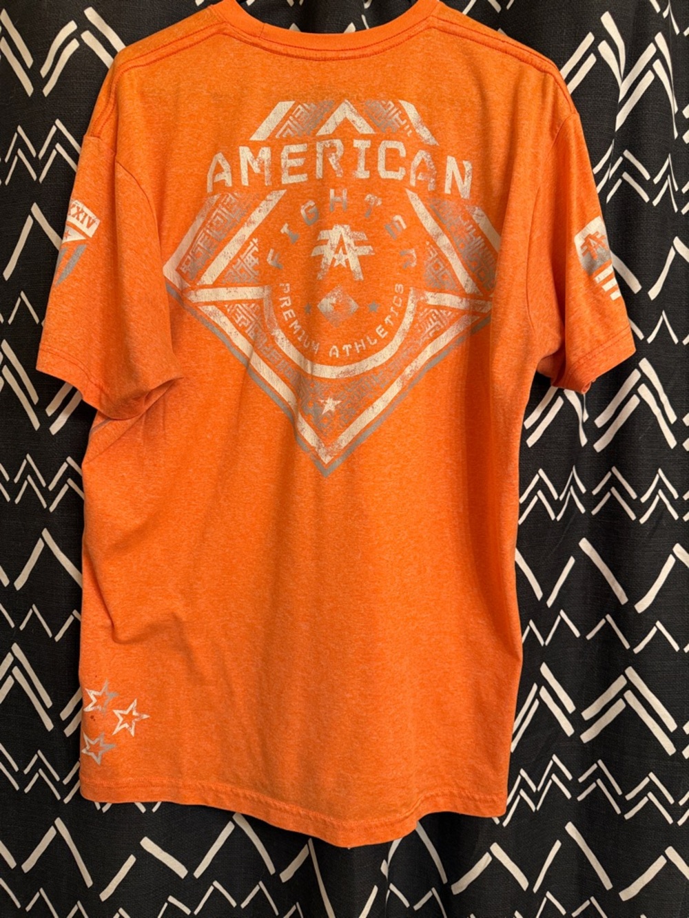 American Fighter Orange Short-Sleeve Graphic Tee with Silver Print - Picture 3 of 4